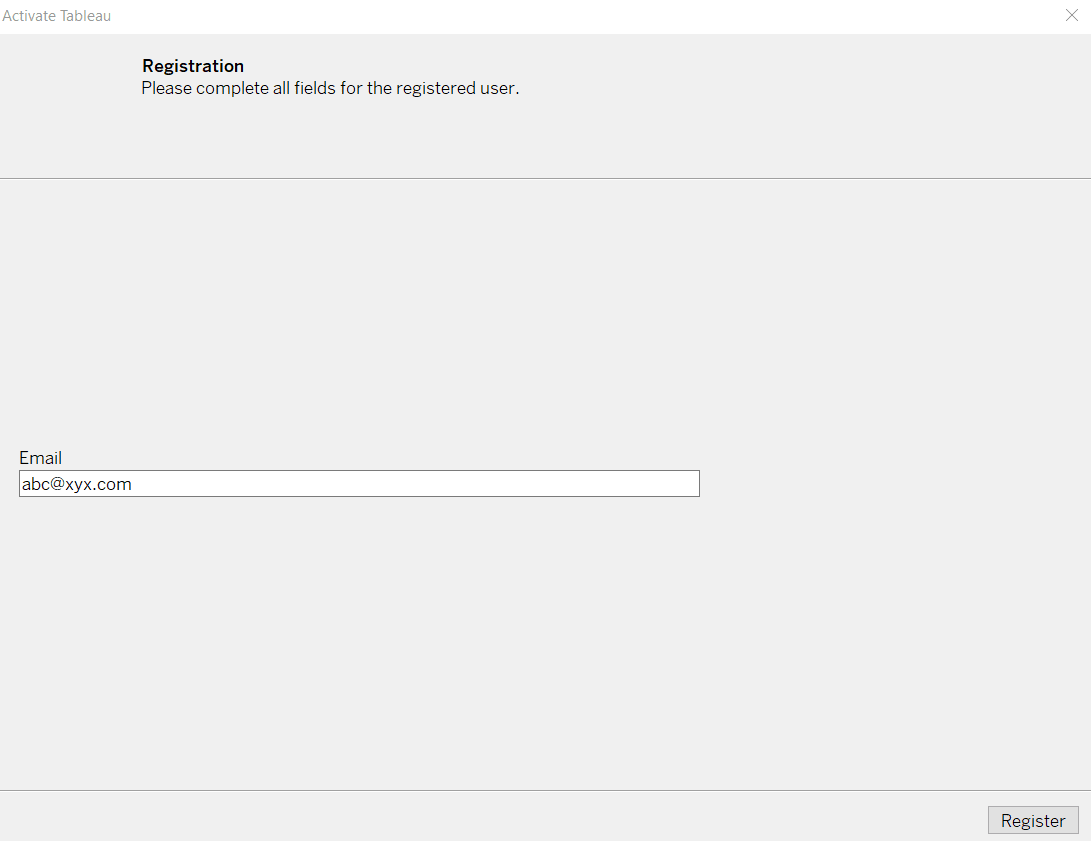 Install Tableau - Enter email to register